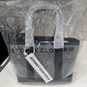 Stoney Clover Lane Gray Wool and Navy Vegan Leather Mini Tote Bag